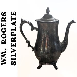 WM Rogers 800 Vintage Silver Plated Coffee Tea Pot Footed Ornate Unpolished